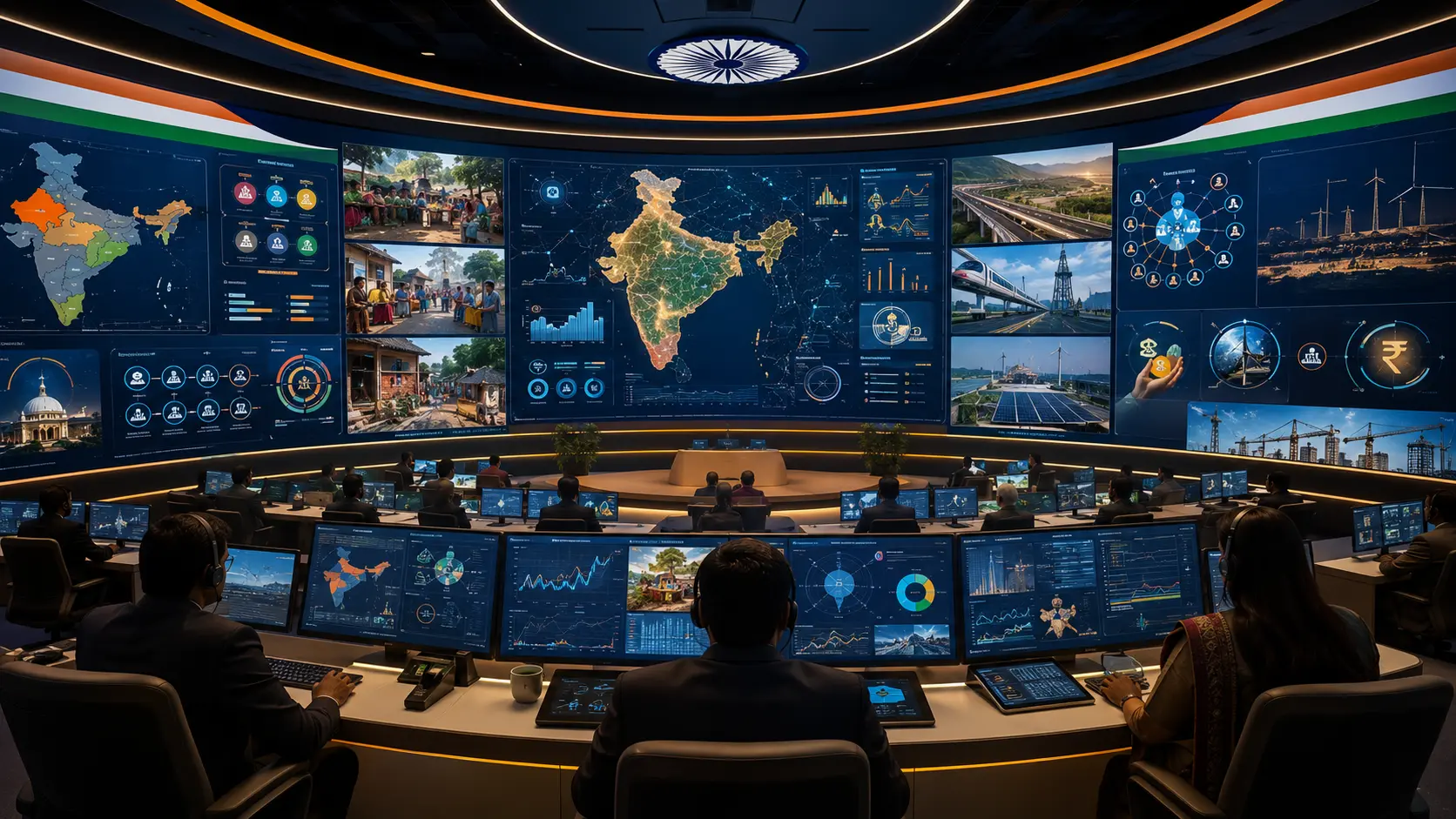 National development analytics dashboards showing maps of India
